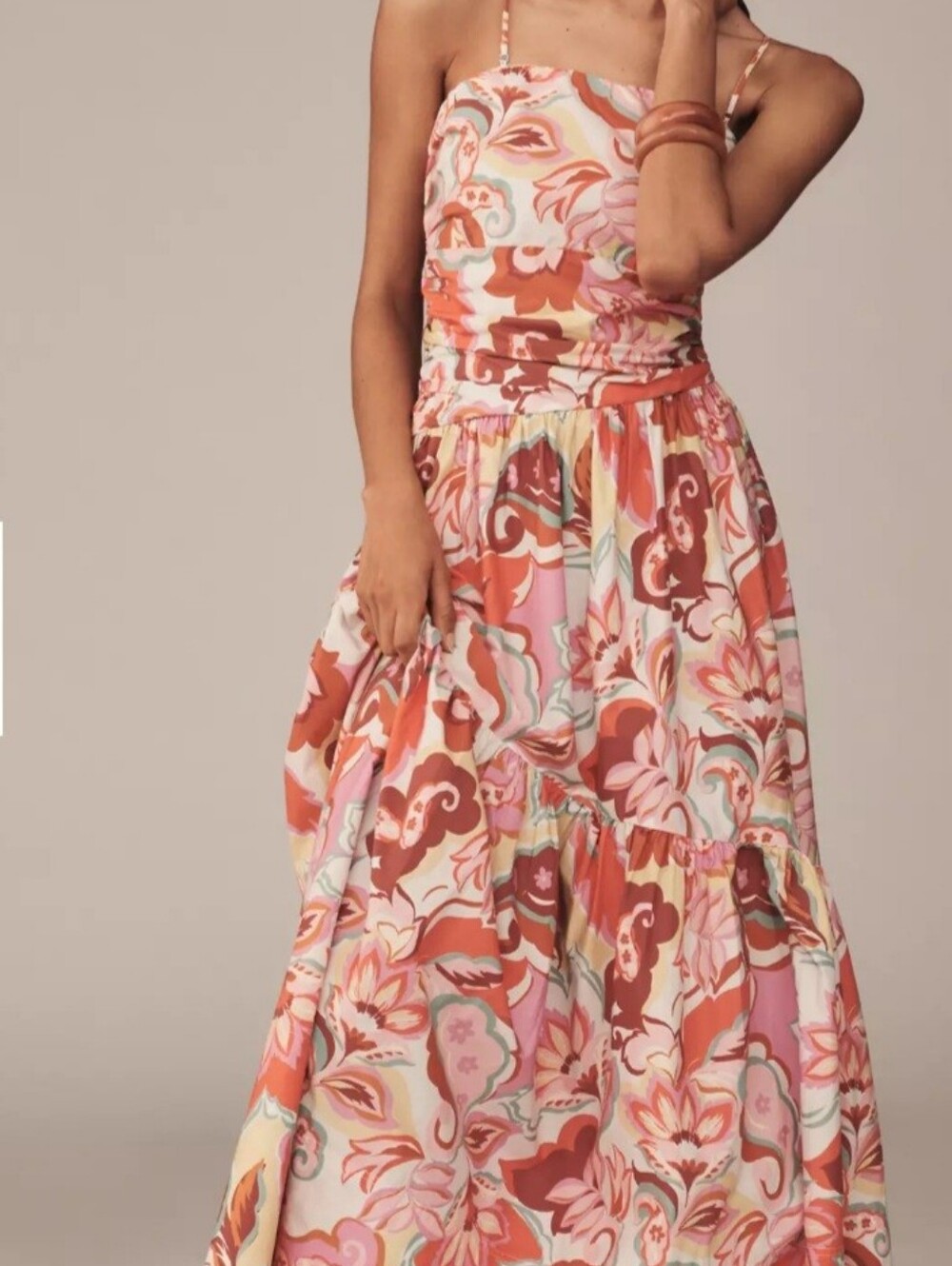 Maxi Sundress in Orange & Pink Floral Print
